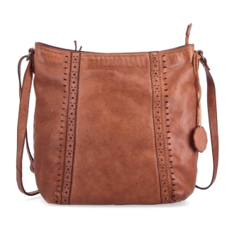 Kožená kabelka s perforací a nastavitelným crossbody popruhem Noelia Bolger materiál kůže zapínání na zip barva koňaková velikost střední NB 2029 KO Zepředu