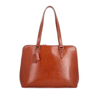 Elegantní kožená kabelka Noelia Bolger materiál kůže zapínání na zip barva koňaková velikost velká NB 0057 KO Zepředu