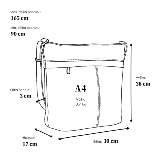 Praktická crossbody kabelka ze syntetického materiálu Tangerin materiál syntetická kůže zapínání na zip barva šedá velikost velká 1108 ANT Rozměry