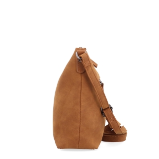 Dámská elegantní crossbody kabelka Tangerin materiál syntetická kůže zapínání na zip barva koňaková velikost malá 1110 KA Z boku