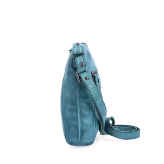 Malá kožená crossbody s prošitím Noelia Bolger materiál kůže zapínání na zip barva tyrkysová velikost malá NB 2086 TYR Z boku