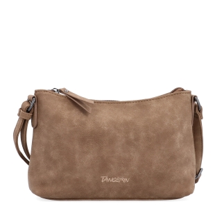 Malá elegantní crossbody kabelka Tangerin materiál syntetická kůže zapínání na zip barva taupe velikost malá 1109 T Zepředu