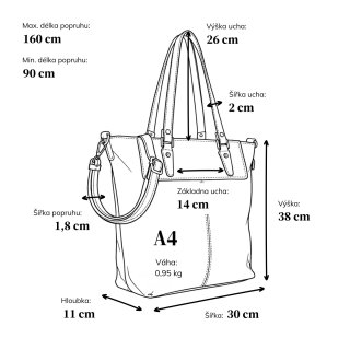 Prostorná shopper kabelka s ozdobným šátkem Le Sands materiál syntetická kůže zapínání na zip barva černá velikost velká 7726 C Rozměry
