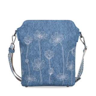 Crossbody kabelka s dekorativním vzorem a širokým popruhem Indee materiál syntetická kůže zapínání na zip barva modrá velikost malá 6343 M Zepředu