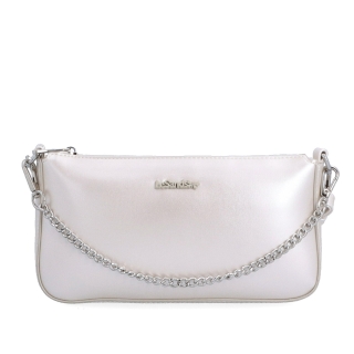 Malá crossbody kabelka s ozdobným řetízkem Le Sands materiál syntetická kůže zapínání na zip barva béžová velikost malá 7714 PRL Zepředu