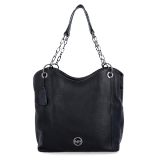 Elegantní kožená kabelka s uchy s řetízkem Noelia Bolger materiál kůže zapínání na zip barva černá velikost velká NB 3001 C Zepředu