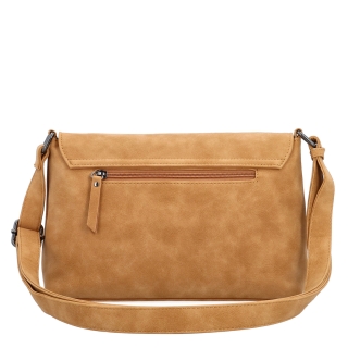 Praktická crossbody kabelka s klopou Tangerin materiál syntetická kůže zapínání na cvoček barva koňaková velikost střední 1116 CAM Zezadu