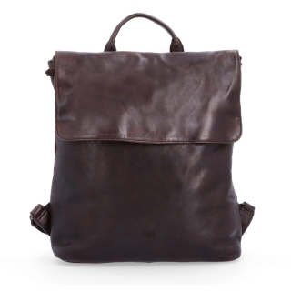Kožený batoh s klopou ve vintage stylu Noelia Bolger materiál kůže zapínání na zip barva hnědá velikost střední NB 2014 H Zepředu