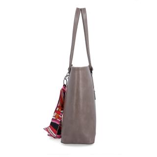 Prostorná shopper kabelka s ozdobným šátkem Le Sands materiál syntetická kůže zapínání na zip barva taupe velikost velká 7705 T Z boku