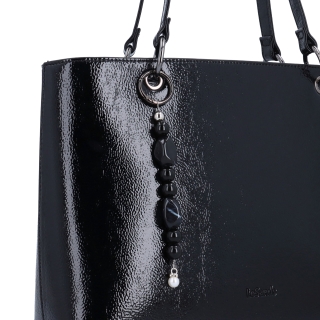Stylová shopper kabelka přes rameno LeSands materiál syntetická kůže zapínání na zip barva černá velikost velká 4641 C Detail