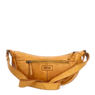 Kožená moonbag kabelka přes rameno Noelia Bolger materiál kůže zapínání na zip barva žlutá velikost malá NB 2412 ZLU Zezadu