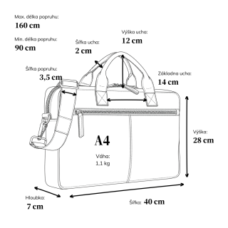Kožená pánská aktovka s přihrádkou na notebook Poyem materiál kůže zapínání na zip barva koňaková velikost velká 2223 Poyem KO Rozměry