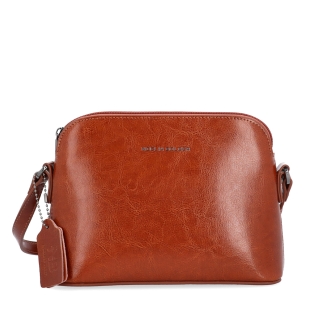 Luxusní malá kožená crossbody kabelka Noelia Bolger materiál kůže zapínání na zip barva koňaková velikost malá NB 0080 KO Zepředu