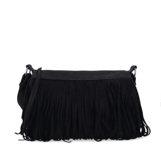 Stylová crossbody kabelka s třásněmi Carmelo materiál syntetická kůže zapínání na zip barva černá velikost střední 4674 C Zepředu