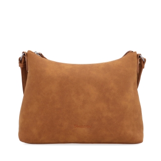 Dámská elegantní crossbody kabelka Tangerin materiál syntetická kůže zapínání na zip barva koňaková velikost malá 1110 KA Zepředu