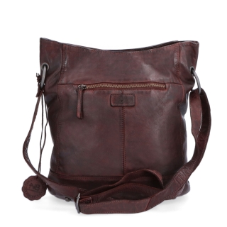 Kožená crossbody kabelka s designovým prošitím Noelia Bolger materiál kůže zapínání na zip barva vínová velikost střední NB 2089 BO Zezadu