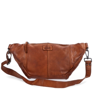 Moderní kožená crossbody ledvinka se dvěma zipy Noelia Bolger materiál kůže zapínání na zip barva koňaková velikost střední NB 2035 KO Zezadu