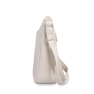 Střední crossbody kabelka s přední kapsou na cvoček Carmelo materiál syntetická kůže zapínání na zip barva béžová velikost střední 4331 BE Z boku