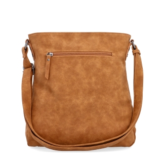 Stylová crossbody kabelka s čistým designem Tangerin materiál syntetická kůže zapínání na zip barva koňaková velikost střední 1101 KO Zezadu