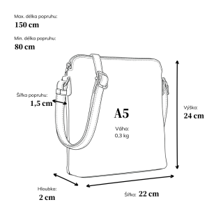 Minimalistická crossbody kabelka s jemným vzorem Carmelo materiál syntetická kůže zapínání na zip barva béžová velikost malá 4397 K Rozměry