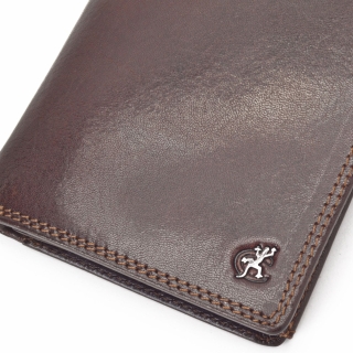 Kožená peněženka na výšku Cosset materiál kůže zapínání Bez zapínání barva hnědá velikost malá 4506 Komodo H Logo