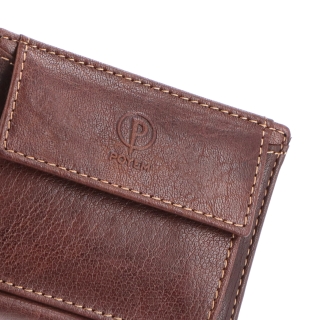 Unisex kožená peněženka Poyem materiál kůže zapínání na cvoček barva hnědá velikost malá 5239 Poyem H Logo