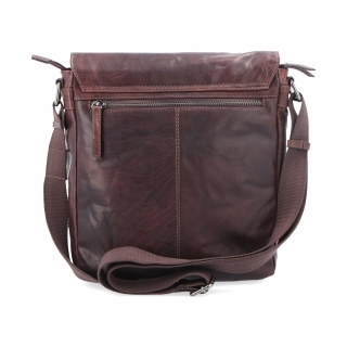 Kožená crossbody klopna Poyem materiál kůže zapínání s klopou barva hnědá velikost střední 2207 Poyem H Zezadu