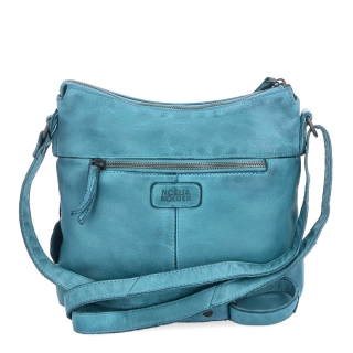 Kožená crossbody kabelka s moderním designem Noelia Bolger materiál kůže zapínání na zip barva tyrkysová velikost malá NB 2400 TYR Zezadu
