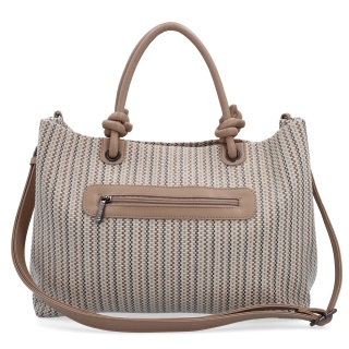 Prostorná shopper kabelka s originálními uchy Le Sands materiál syntetická kůže zapínání na zip barva béžová velikost velká 4613 BE Zezadu