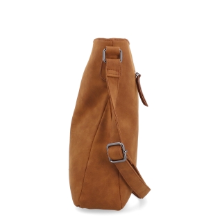 Stylová crossbody kabelka s čistým designem Tangerin materiál syntetická kůže zapínání na zip barva koňaková velikost střední 1101 KA Z boku