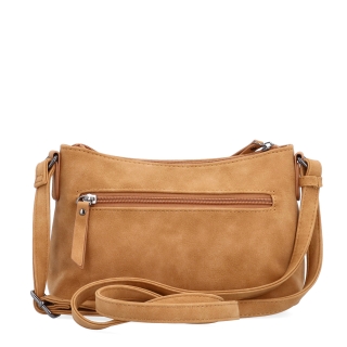 Malá elegantní crossbody kabelka Tangerin materiál syntetická kůže zapínání na zip barva koňaková velikost malá 1109 CAM Zezadu