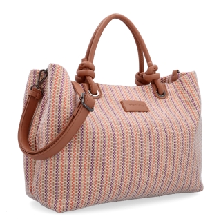 Prostorná shopper kabelka s originálními uchy Le Sands materiál syntetická kůže zapínání na zip barva oranžová velikost velká 4613 O