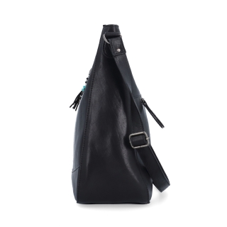 Kožená crossbody kabelka s moderním přívěskem Noelia Bolger materiál kůže zapínání na zip barva černá velikost střední NB 3106 C Z boku