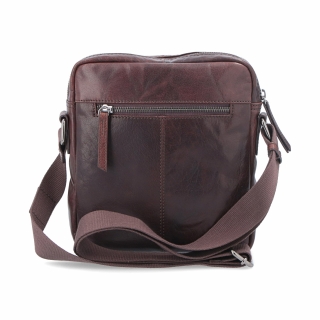 Kožená crossbody taška Poyem materiál kůže barva hnědá velikost malá 2206 Poyem H Zezadu