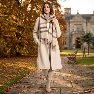 Příjemná šála s kostkovaným vzorem Noelia Bolger materiál Polyester s příměsí vlny barva béžová KZ001 - 06