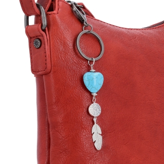 Kožená crossbody kabelka s přívěskem Noelia Bolger materiál kůže zapínání na zip barva červená velikost malá NB 3100 CV Detail