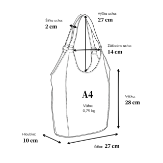 Elegantní kožená shopper kabelka s prošitím Noelia Bolger materiál kůže zapínání na zip barva hnědá velikost střední NB 2044 H Rozměry