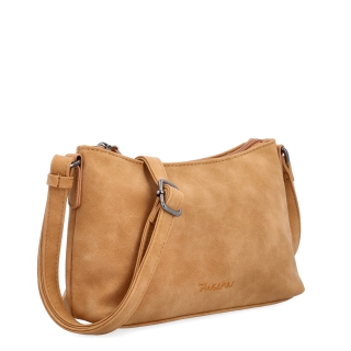 Malá elegantní crossbody kabelka Tangerin materiál syntetická kůže zapínání na zip barva koňaková velikost malá 1109 CAM
