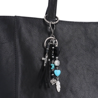 Velká kožená crossbody kabelka s přívěskem Noelia Bolger materiál kůže zapínání na zip barva černá velikost velká NB 3109 C Detail