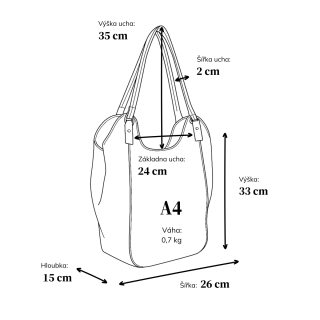 Prostorná elegantní kabelka přes rameno Tangerin materiál syntetická kůže zapínání na zip barva béžová velikost velká 1106 BE Rozměry
