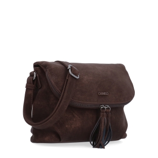 Stylová crossbody kabelka s praktickou klopou Carmelo materiál syntetická kůže zapínání na zip barva hnědá velikost malá 4661 H