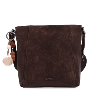Stylová crossbody kabelka s odepínacím přívěskem Carmelo materiál syntetická kůže zapínání na zip barva hnědá velikost malá 4662 H Zepředu