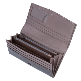 Elegantní dlouhá peněženka Carmelo materiál kůže zapínání na cvoček barva taupe velikost velká 2109 M T Shora