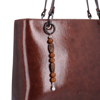 Stylová shopper kabelka přes rameno Le Sands materiál syntetická kůže zapínání na zip barva hnědá velikost velká 4641 H Detail