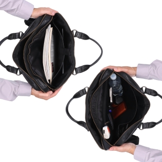 Kožená pánská taška s přihrádkami na notebook Poyem materiál kůže zapínání na zip barva černá velikost velká 2222 Poyem C Vnitřek