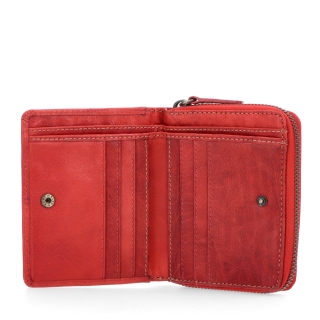 Kožená peněženka se zipem Poyem materiál kůže zapínání na cvoček barva červená velikost střední 5217 Poyem CV Otevřený
