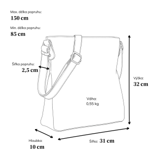 Crossbody kabelka s přehledným vnitřkem Tangerin materiál syntetická kůže zapínání na zip barva šedá velikost střední 8051 ANT Rozměry
