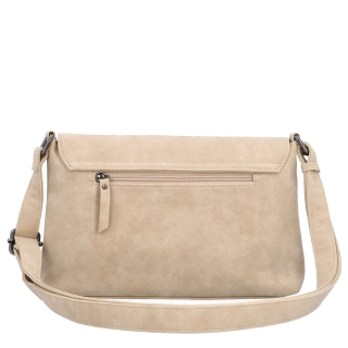 Praktická crossbody kabelka s klopou Tangerin materiál syntetická kůže zapínání na cvoček barva béžová velikost střední 1116 BE Zezadu