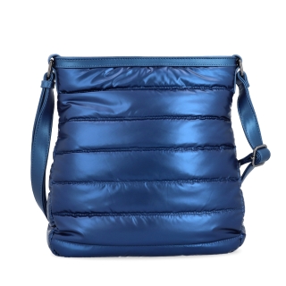 Moderní dámská kabelka z nadýchaného nylonu Carmelo materiál nylon zapínání na zip barva modrá velikost střední 4382 M Zepředu