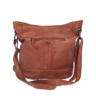 Kožená crossbody kabelka s designovým prošitím Noelia Bolger materiál kůže zapínání na zip barva koňaková velikost střední NB 2089 KO Zezadu